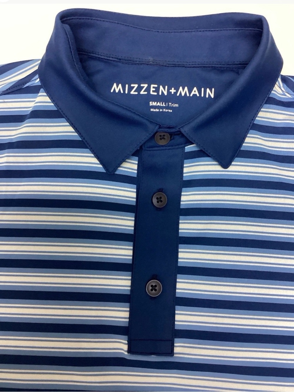 Mizzen+Main Men's Blue Striped Polo Shirt Trim fit size S